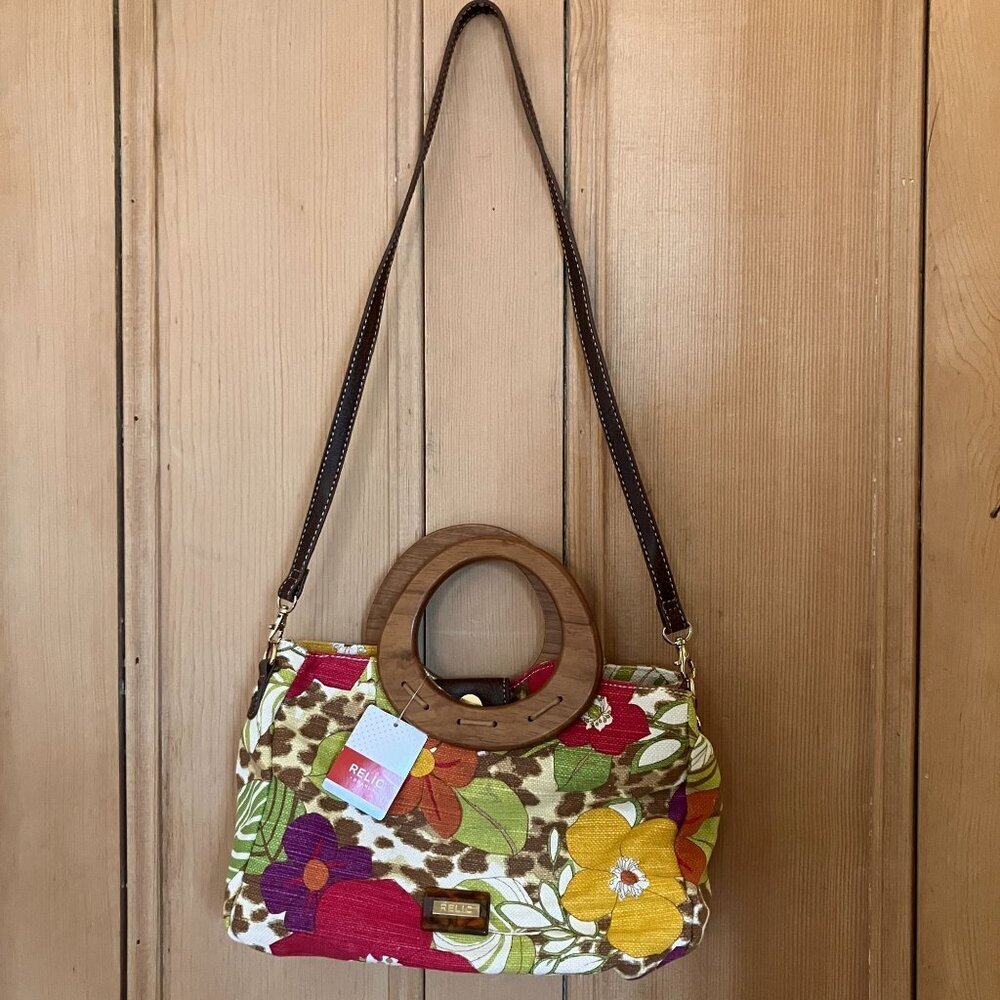 Relic Womens Bree Tropical Floral Circle Boho Crossbody Bag Medium Brown SP NWT